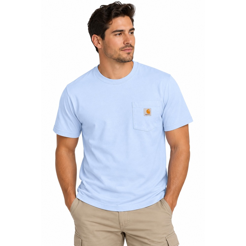 Carhartt Mens Loose Fit Short Sleeve Pocket T-Shirt Light Blue Large XL 16-18